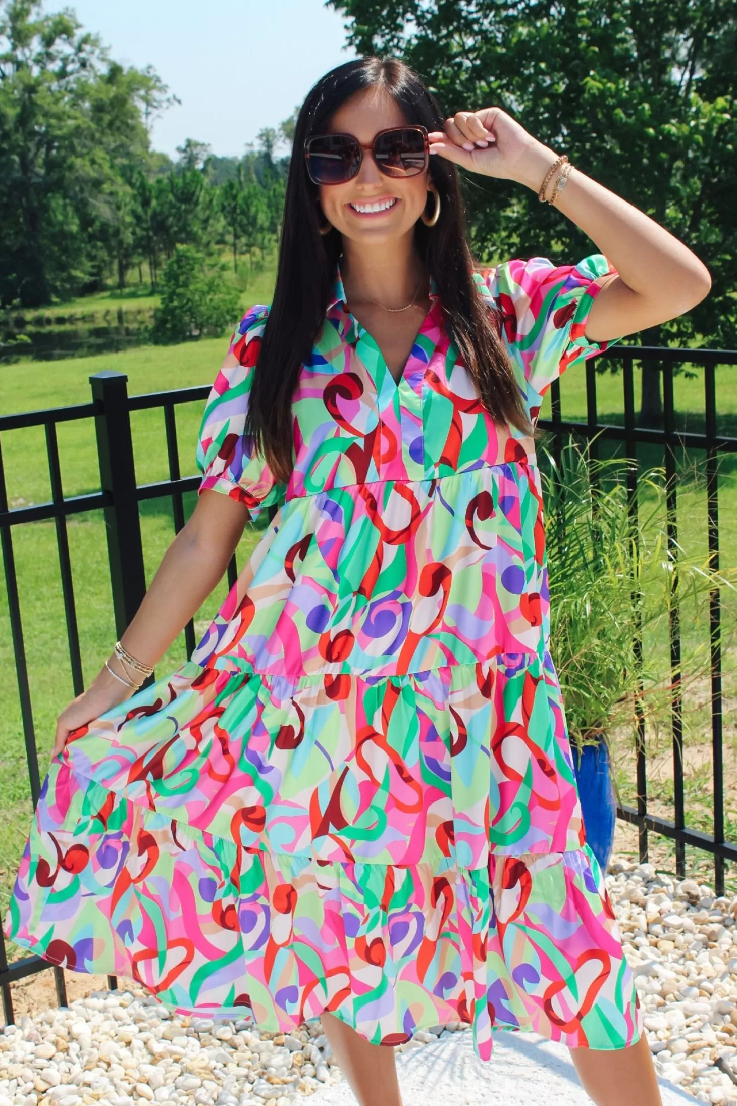 Allie Lynn's Boutique Printed Dresses<Color Pop Abstract Midi Dress