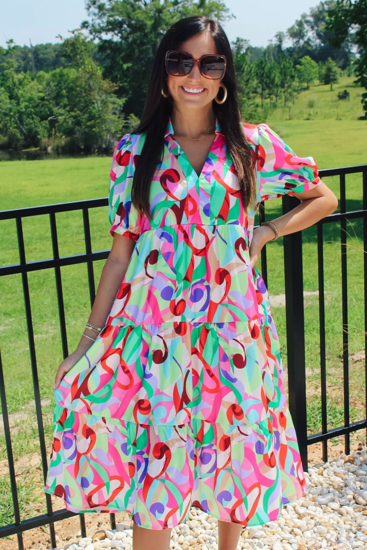 Allie Lynn's Boutique Printed Dresses<Color Pop Abstract Midi Dress