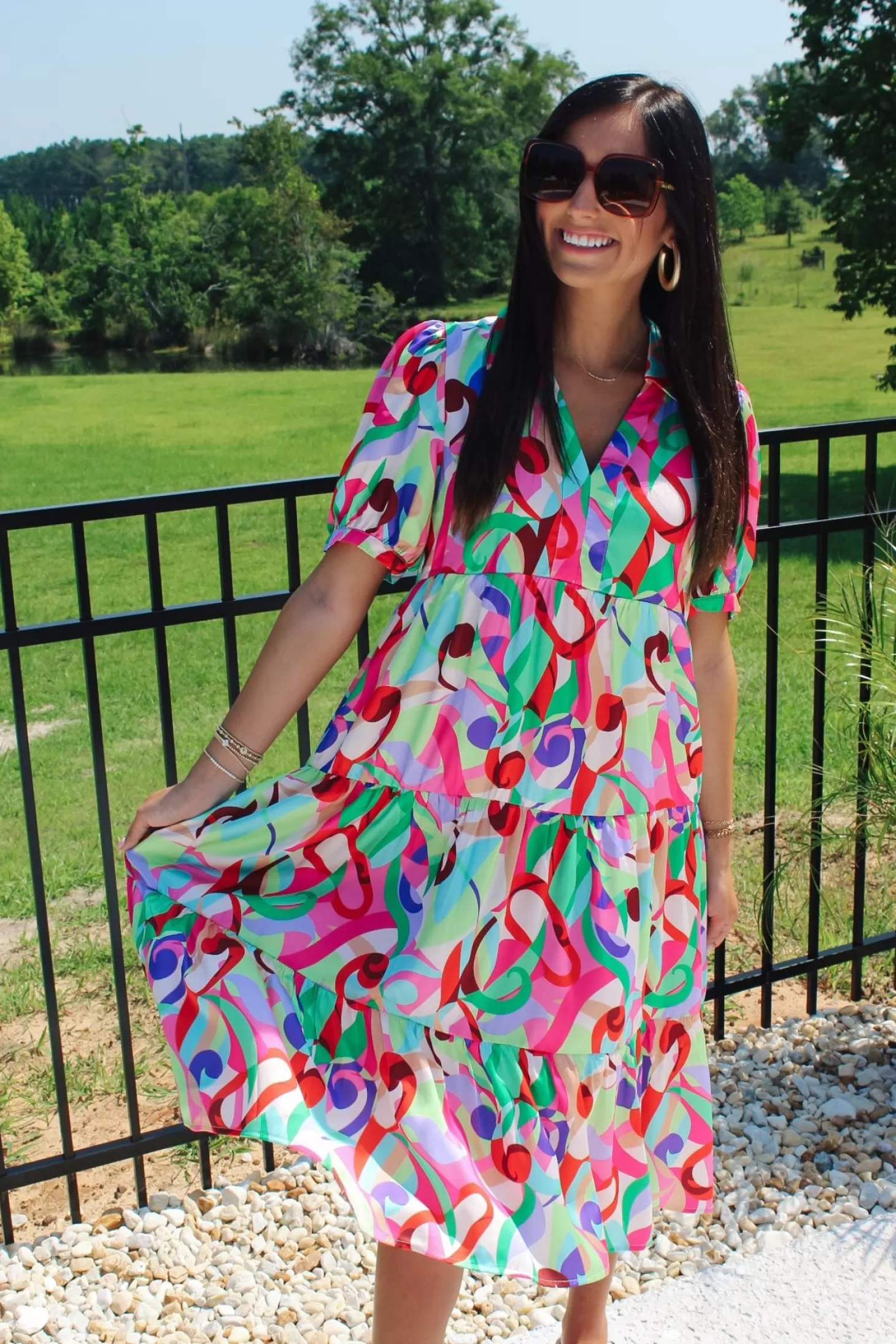 Allie Lynn's Boutique Printed Dresses<Color Pop Abstract Midi Dress